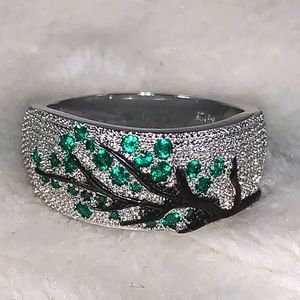 NEW Sterling Plata Shiny Tree Branch Green  💍 Ring